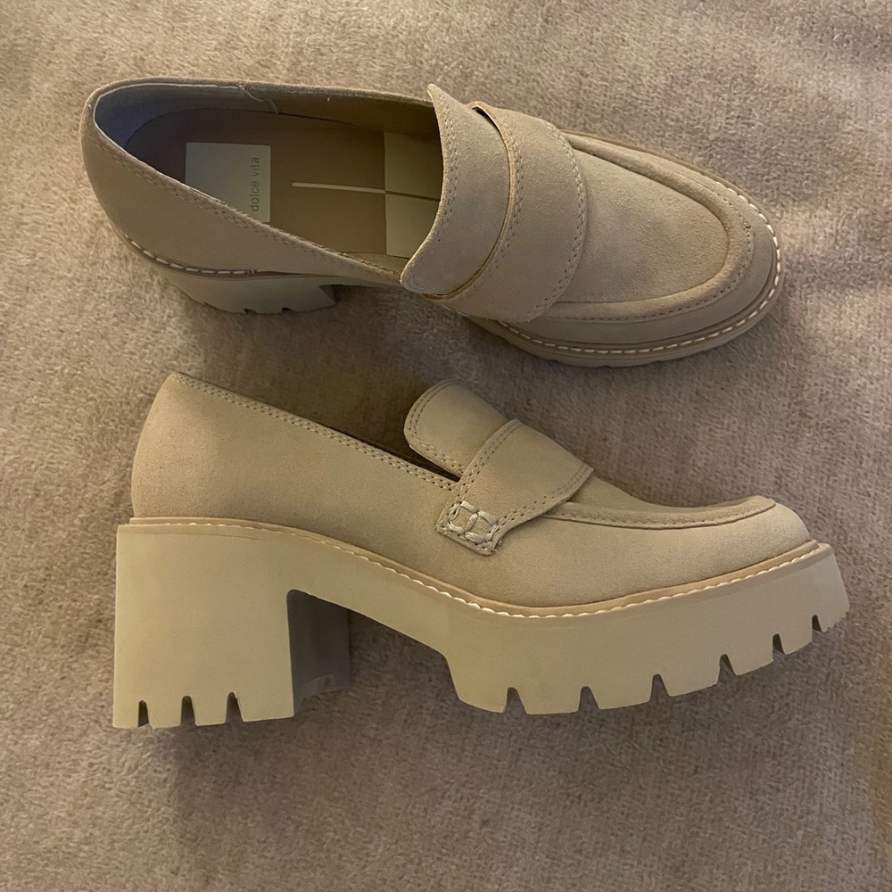 Dolce Vita Beige Chunky Heel Loafers